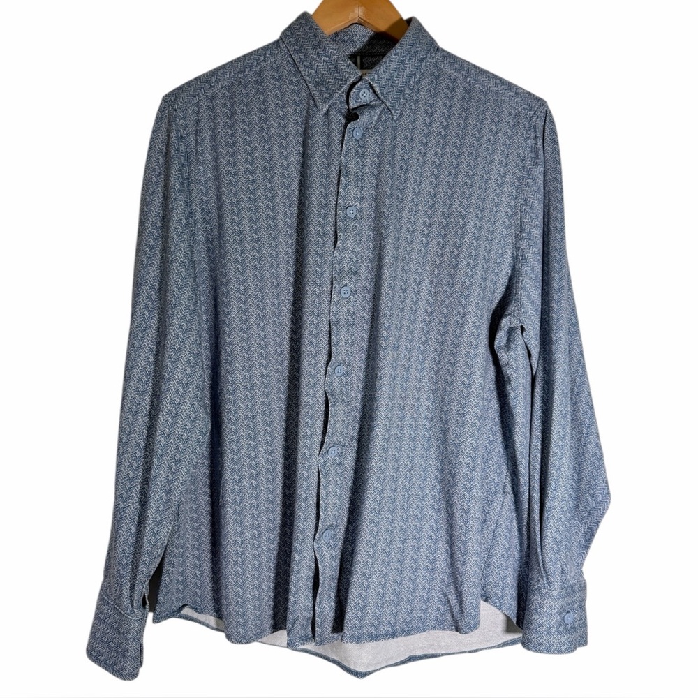 Report‎ Collection Lux Knit Button Down Long Sleeve Shirt Blue Men’s Large